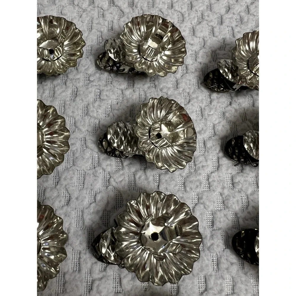 Vtg Silver Tin Christmas Tree Candle Clips Holder‎ Granny MCM Holiday Ornament
